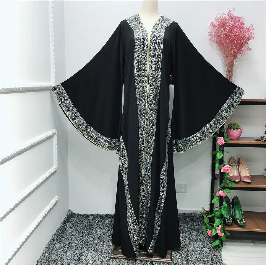 Модное Длинное платье Дубай abaya с блестящим камнем и рукавом-бабочкой элегантное мусульманское женское