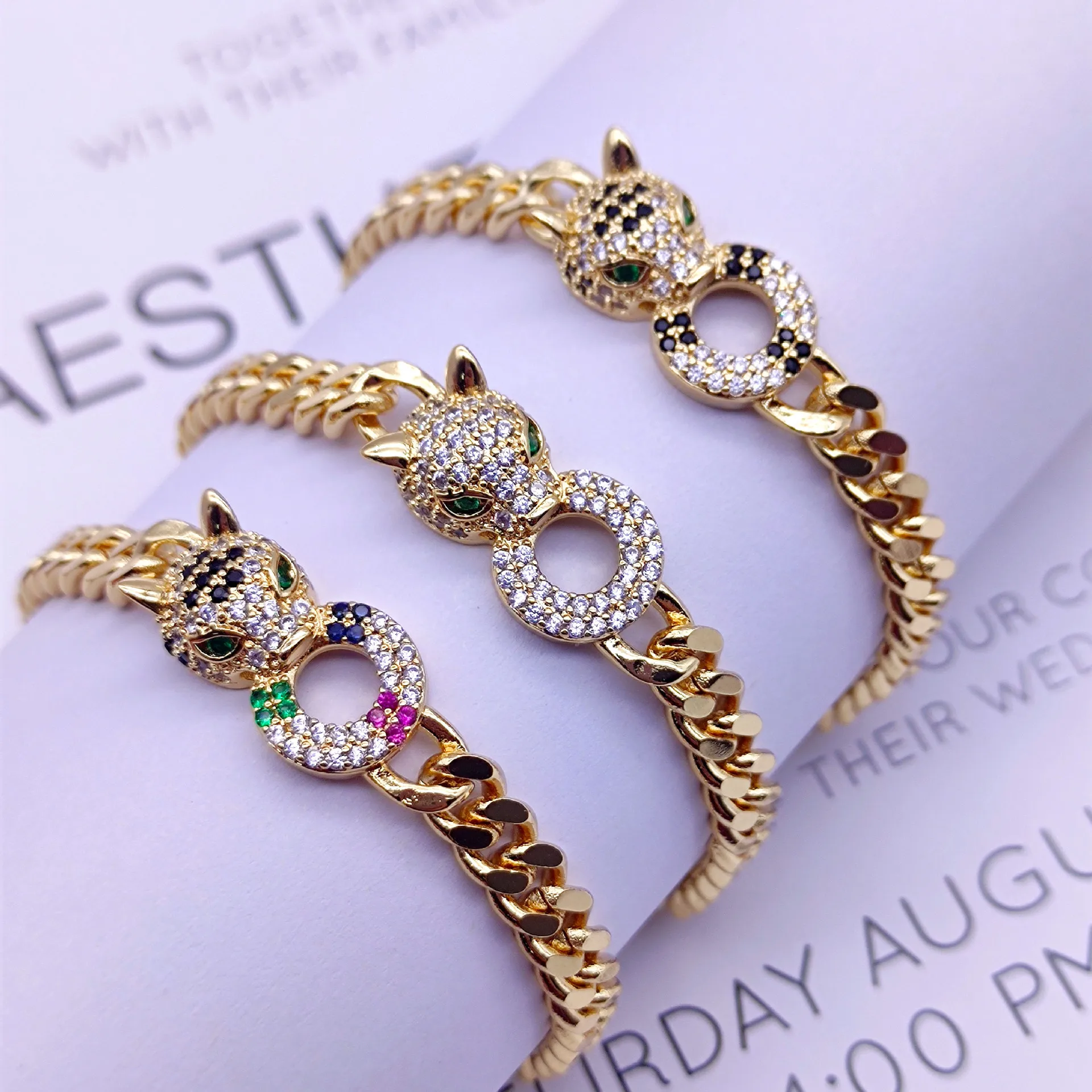 Luxury 14K Gold Plated Leopard Zircon Hip-hop Cuban Chain Bracelet Personality Jewelry for Women Bracelet