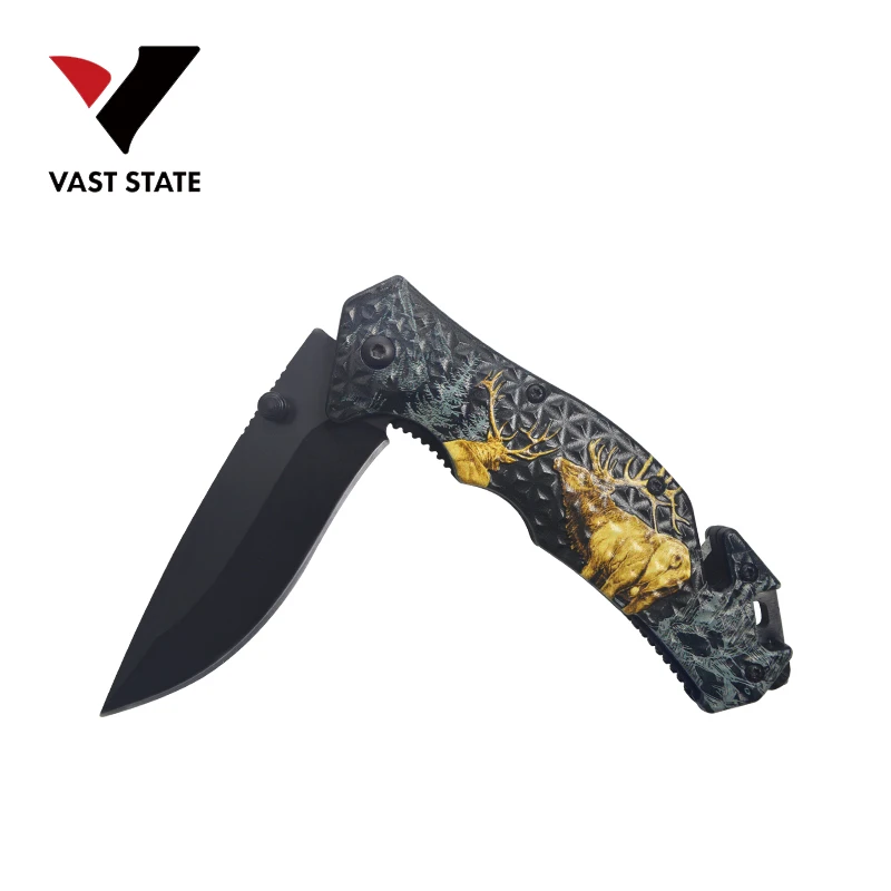 
Free sample stainless steel folding pocket knife camping knife with 3D printing pattern handle 