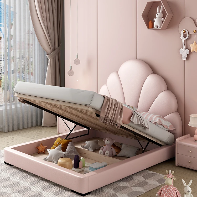 Airland Easy Assembly Complete Bed Upholstered Platform Bed Frame Mattress Foundation Luxury Children Girl Princess Bed