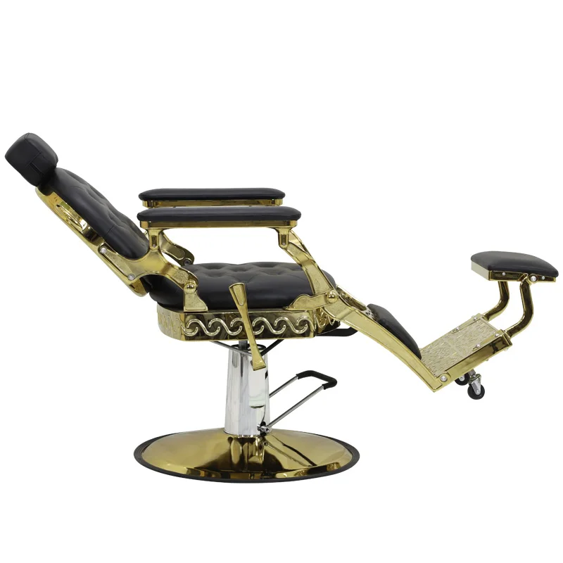 Luxury Durable Salon Beauty Hair Stylist Gold And Black Chrome Exclusive Barber Chair Mechanish For Men