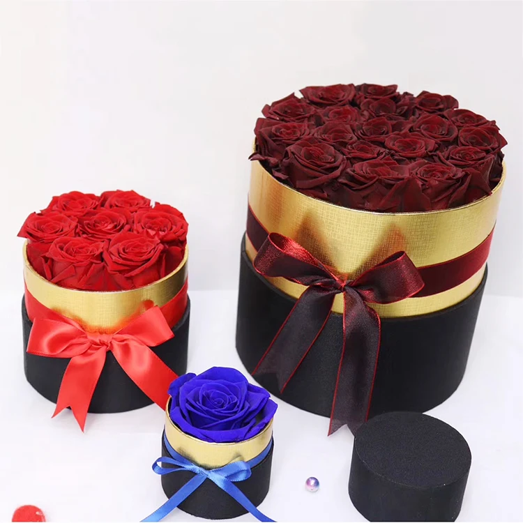 
Wholesale A grade long lasting flower red preserved roses in round gift box 