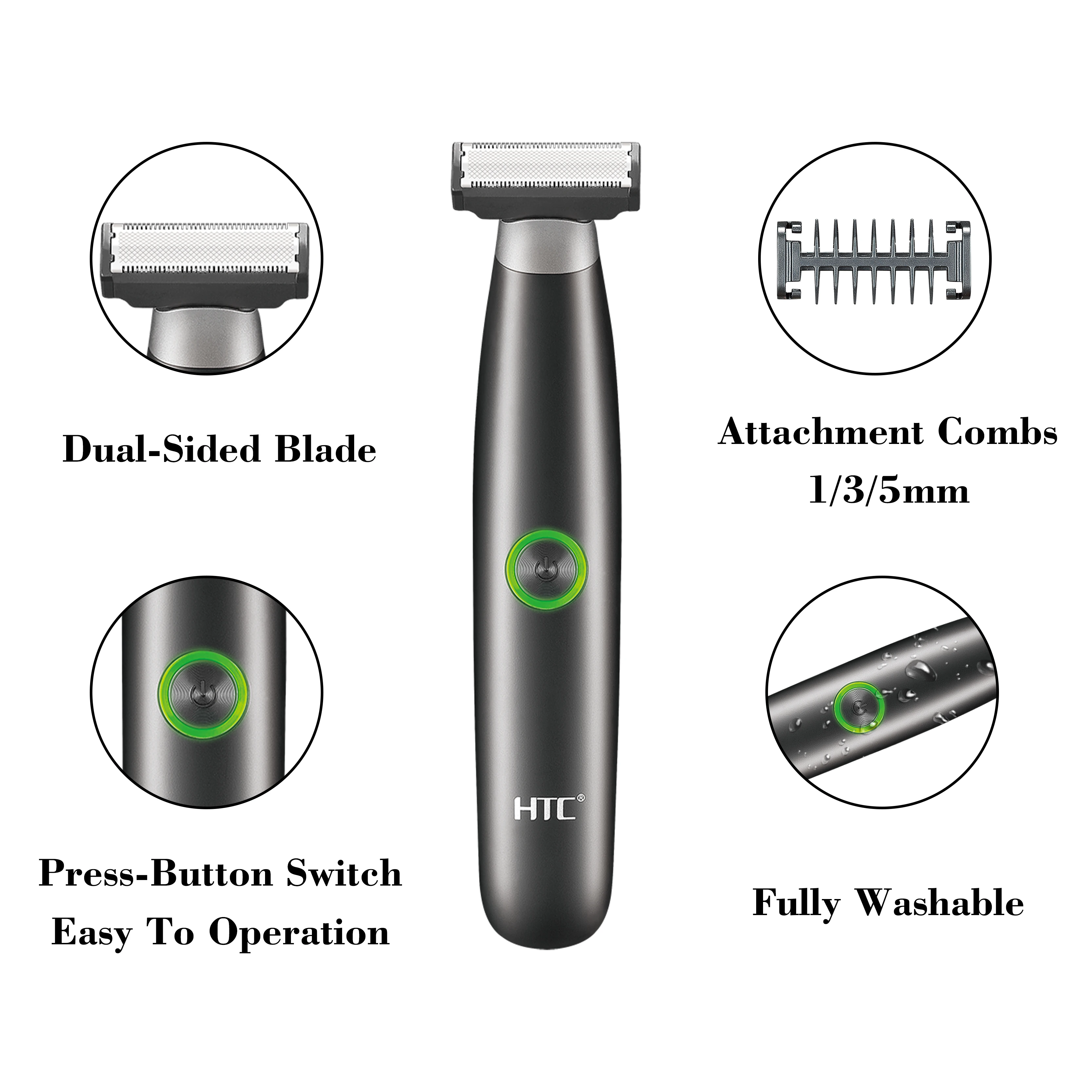 HTC GT-288 Factory High Quality Waterproof Rechargeable Face Body Razor Electric One Blade Shaver Beard Trimmer For Men