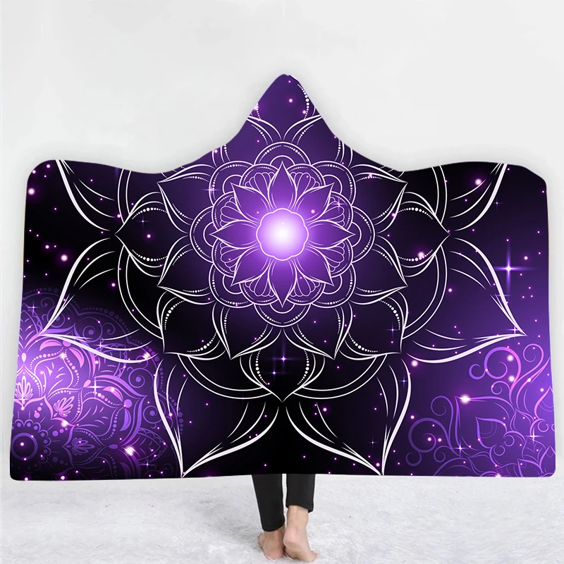 
 Индивидуальный дизайн, лидер продаж, одеяло с капюшоном из флиса с цифровым принтом и красочным изображением галактики и мандалы  