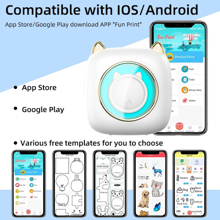 Hot Selling Portable Study Kid Student Stickers Label Photo Wireless Printer Thermal Pocket Mini Printer