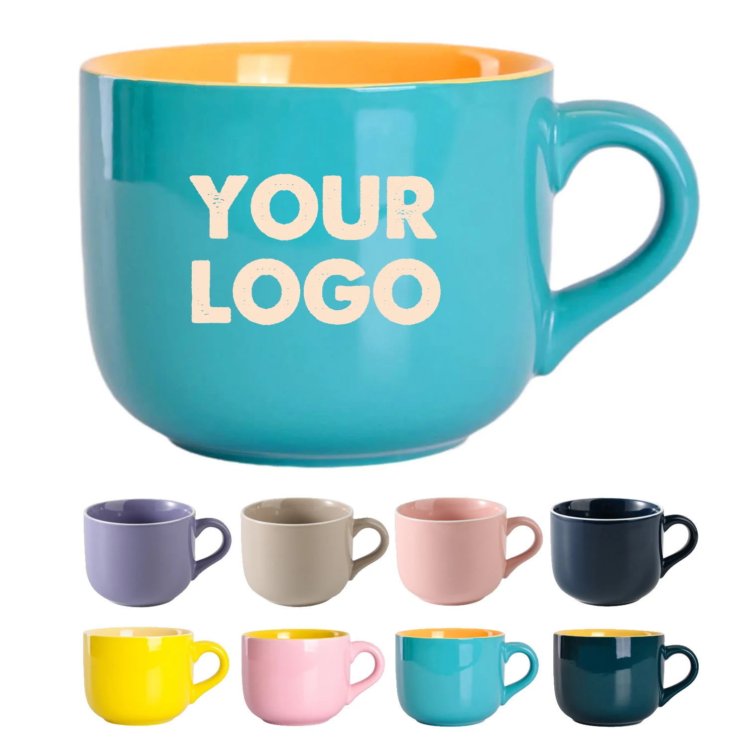 Custom 22 oz Large Ceramic Coffee Mugs with logo Porcelain Oatmeal Mug gift Breakfast Cup 650mL Wide Soup Mugs Bowl with Handle