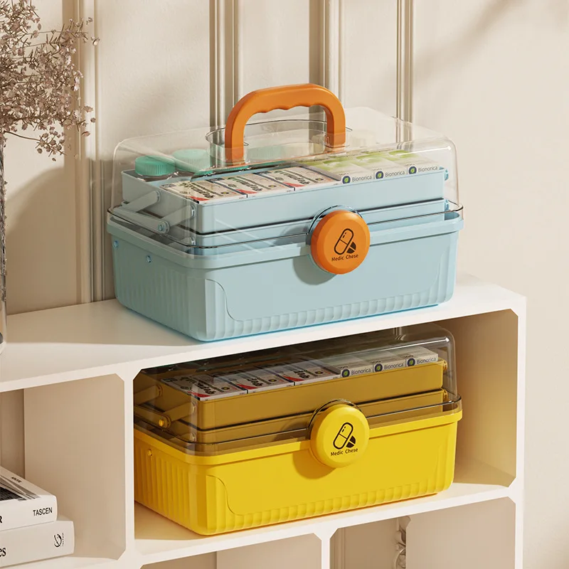 2023 New Items Outdoor Multifunction Three Layers Pill Container Plastic Medicine Travel Pill Box With Handle