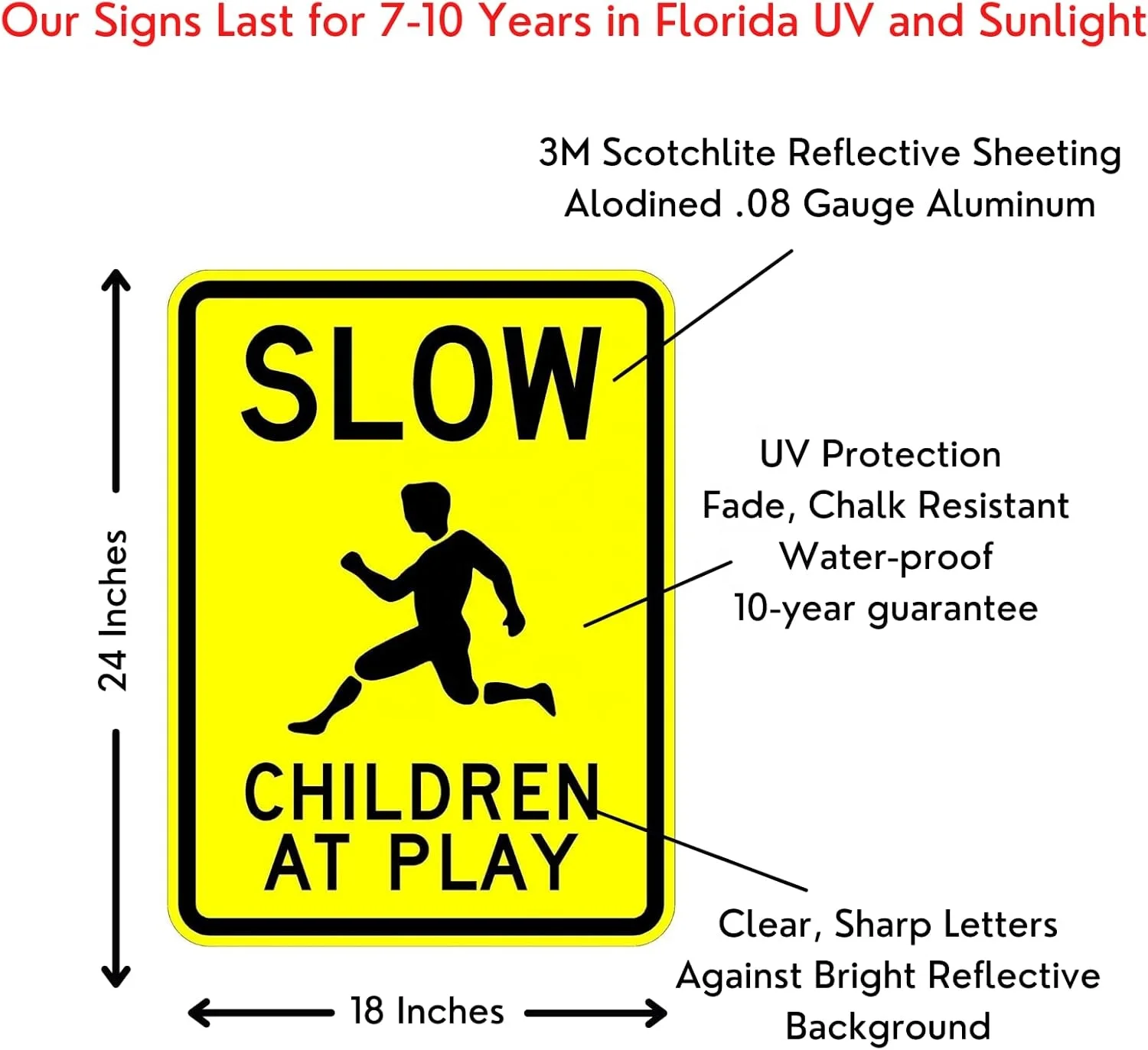 Securun 2024 Hot Sale Premium Quality Factory Price Slow Children at Play Sign - 18 x 24. A Real Sign. 10 Year 3M Warranty