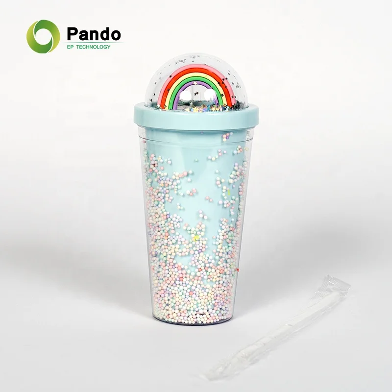 Travel Gift Double Wall 550ml Fashion Girl Transparent Mugs Rainbow Reusable Plastic Cups With Lid And Straw