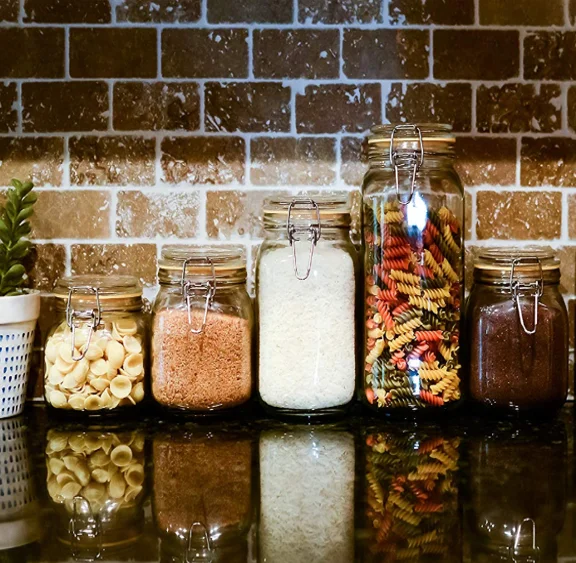 China wholesale glass food container glass food storage jars set glass jar with lid