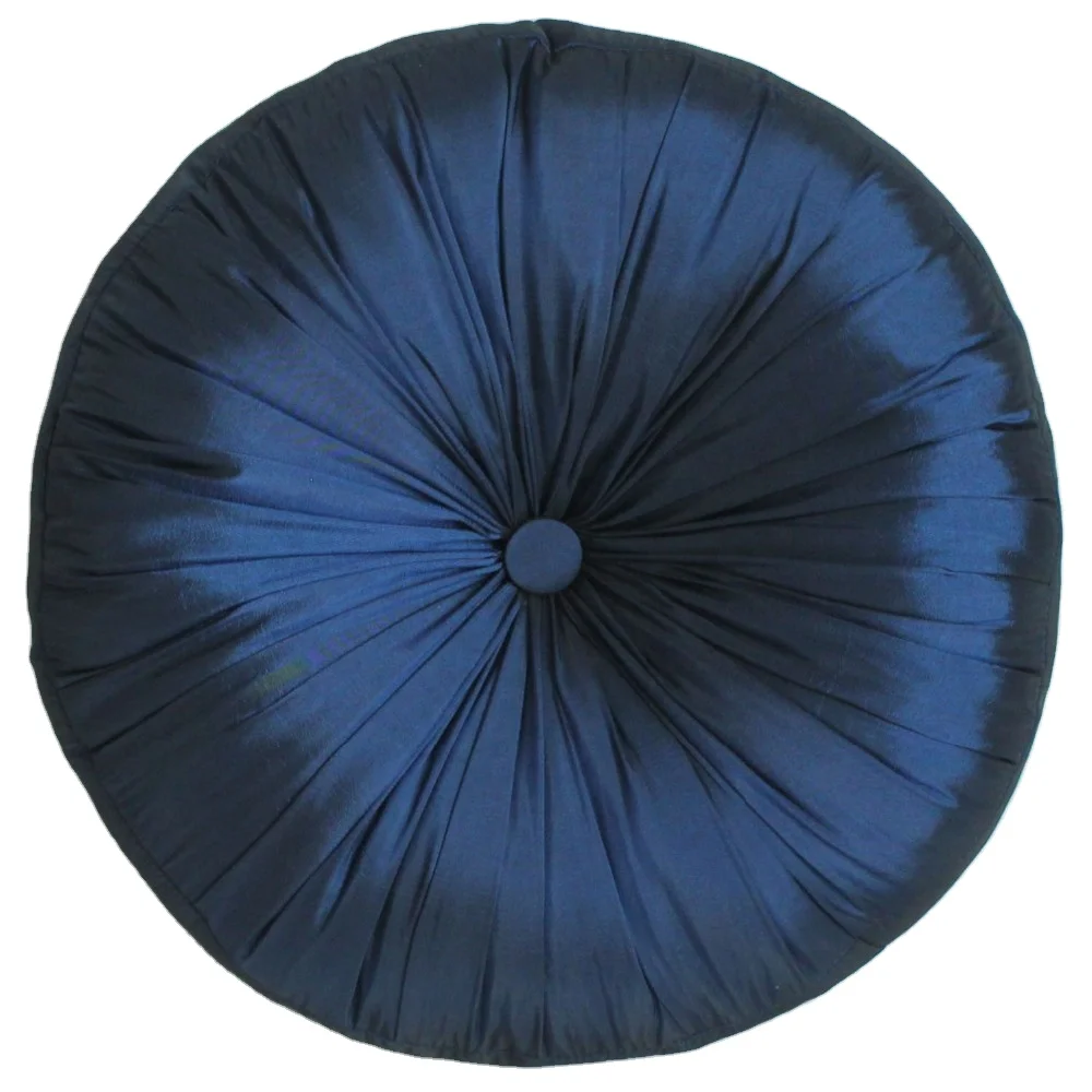 40cm Faux Silk shiny Round  Soft  Decoration Cushion  with Button Design