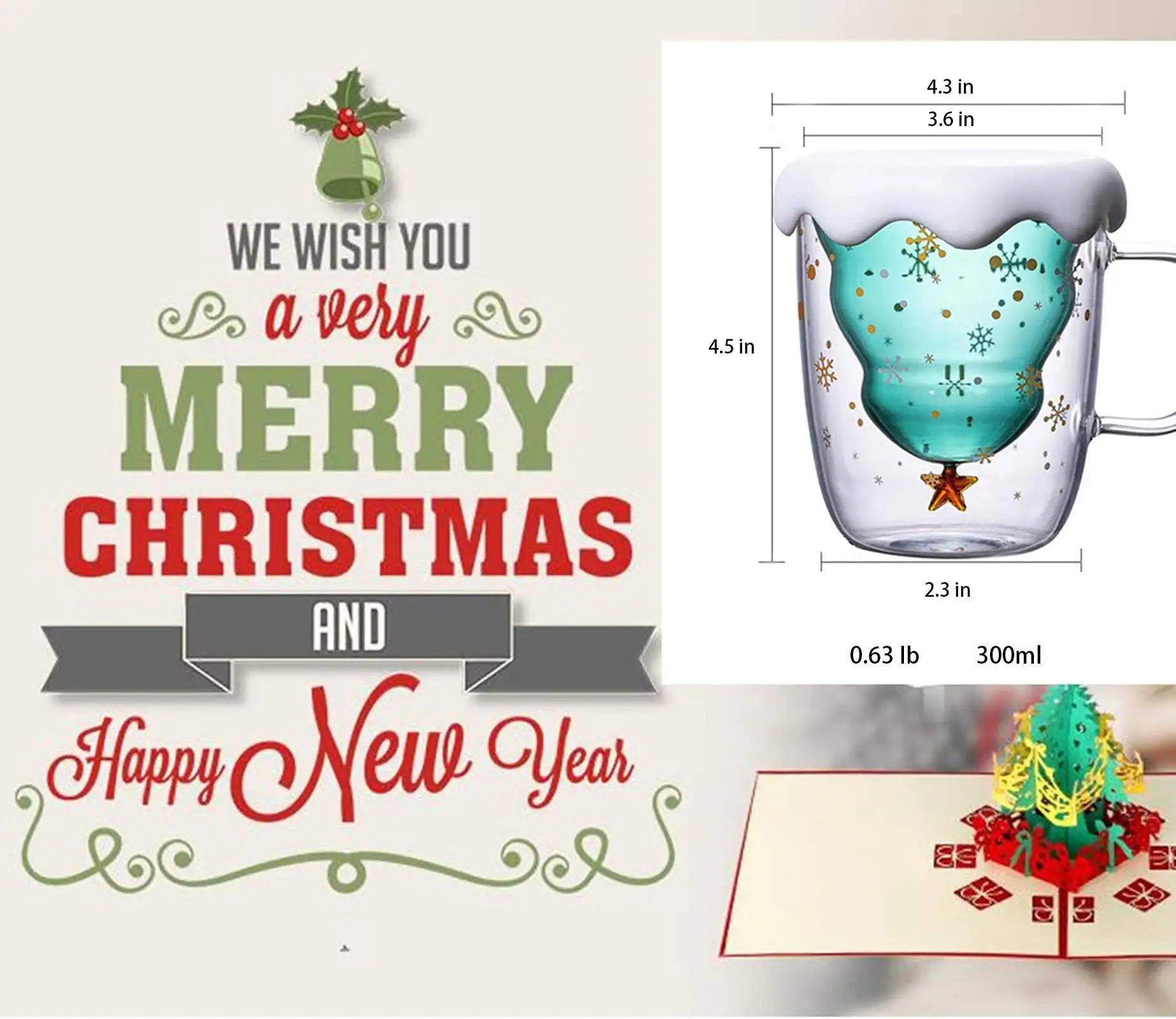 Christmas Gifts New Design Borosilicate Glass christmas tree glass cup