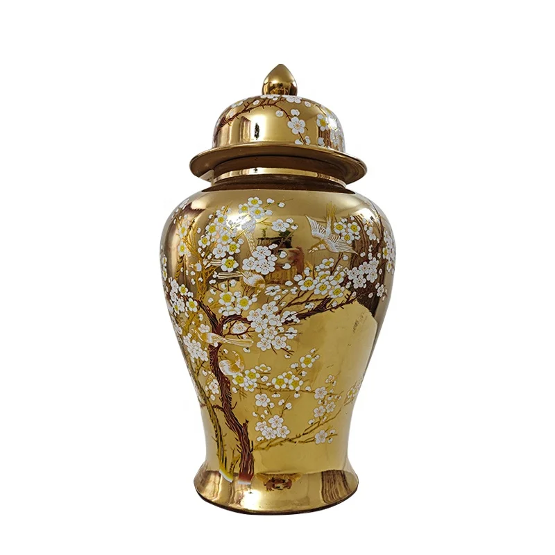 Hot Selling Modern  style gold-plated hand-painted ginger jar temple jar storage tank decoration for home