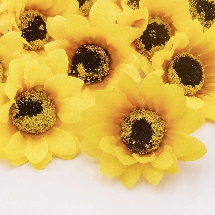 Artificial Silk Yellow Sunflower Heads Fabric Floral for Home Decor Wedding Decor Bride Holding Flowers Garden Craft Art Decor