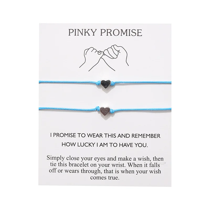 Wholesale custom card bracelet copper heart wax cord woven adjustable lovers bracelets