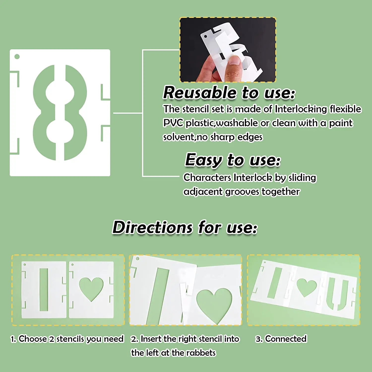 Letter Stencils and Number Stencils 3 Inch,Plastic Interlocking Alphabet Letter Templates Number Symbol Craft Stencils Kit for P