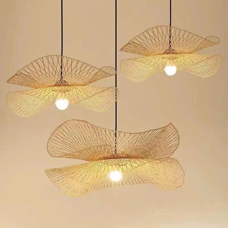 HITECDAD Classic Chinese Chandelier  Bamboo Straw Hat Lamps Perfect for Elegant Dining Room and Timeless Study