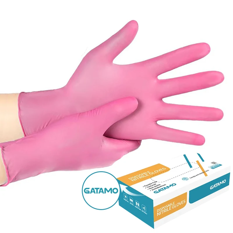SN001 Wholesale latex vinyl free custom tatoo powder free pink food grade gatamo pure disposalel nitrile exam gloves