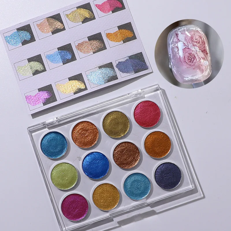 Wholesale 12 color Nail Solid Pearlescent Watercolor Pigment Starlight Gemstone Color Painting Glitter Nail Pigment for Nail Art