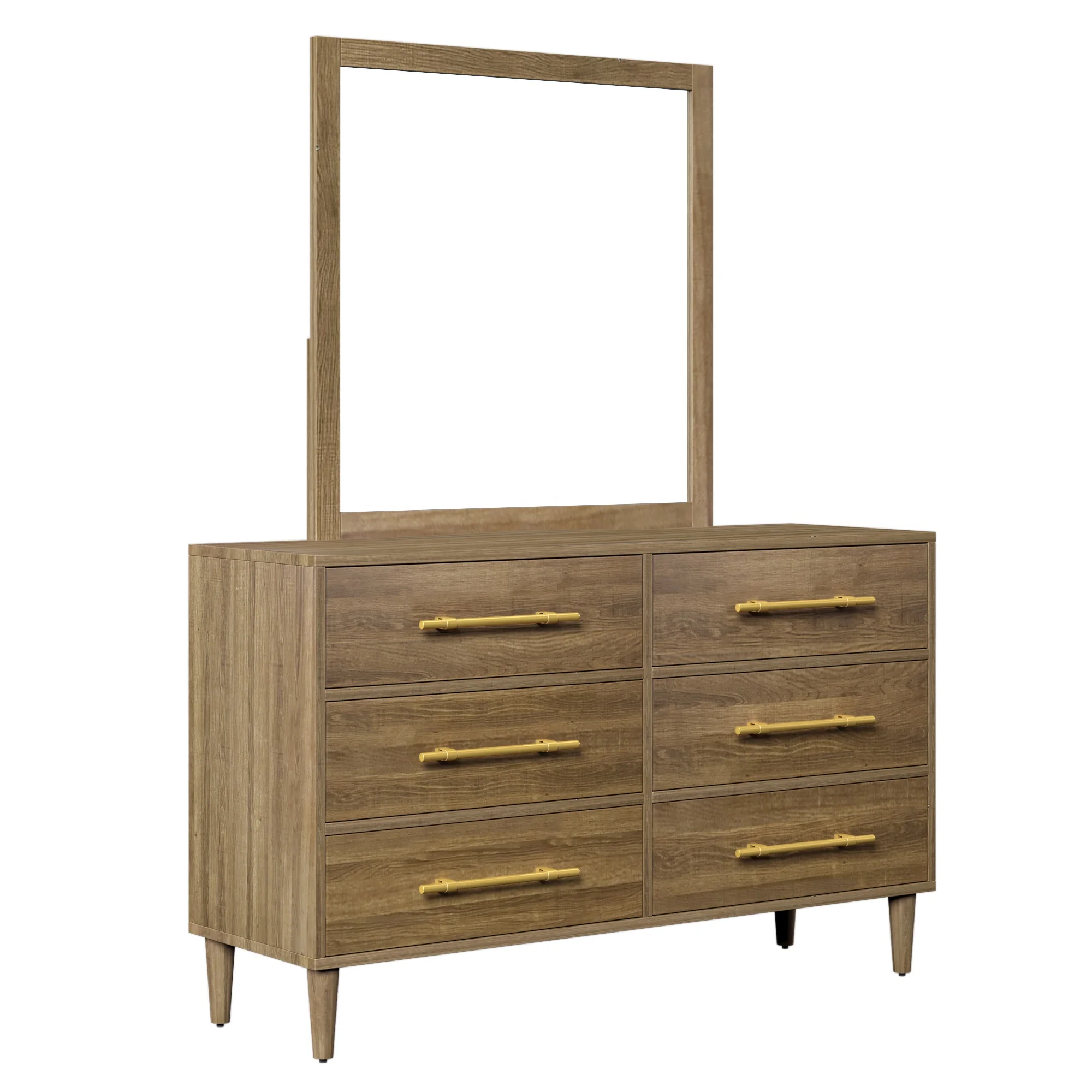Modern Dresser with Golden Handles  bedroom furniture  cabinet storage 6 drawers chest dresser,mirror dresser