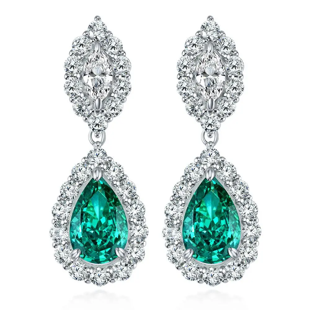 2022 Luxury 925 silver wedding lab green tourmaline paraiba dangle teardrop statement earrings for women