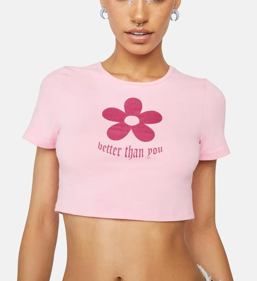 Custom Summer Sexy Rave Outfit Y2K Clothing Punk Festival Flower Baby Crop Tee Women T-shirt Sweet Top