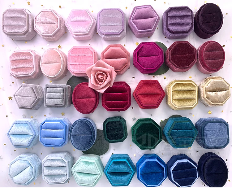 
Best-selling pink Custom shape Round square oval hexagon octagon for ring box jewelry packaging jewllery gift boxes velvet 