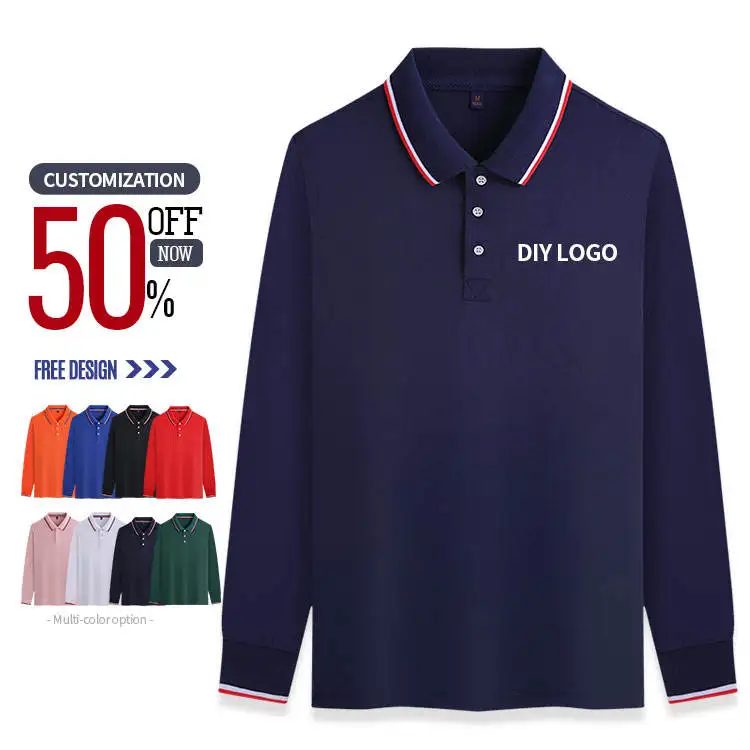Jingrun Custom Logo Plain Work Men Polo T Shirt Long Sleeve Shirt Embroidery Print Logo For Unisex