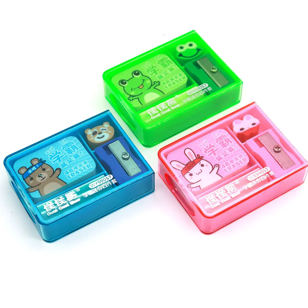 Cartoon Rabbit Student Supplies Set Factory Direct School Stationery with Eraser Pen Holder Pencil Sharpener for Children