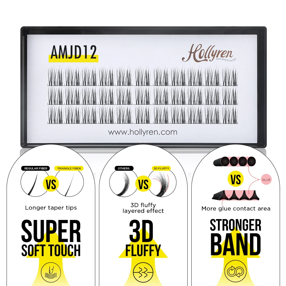 2024 New Trend Diy Lash Extensions 3D Fluffy Triangle Fiber Bundles Lashes Cluster Lash Extension Starter Kit