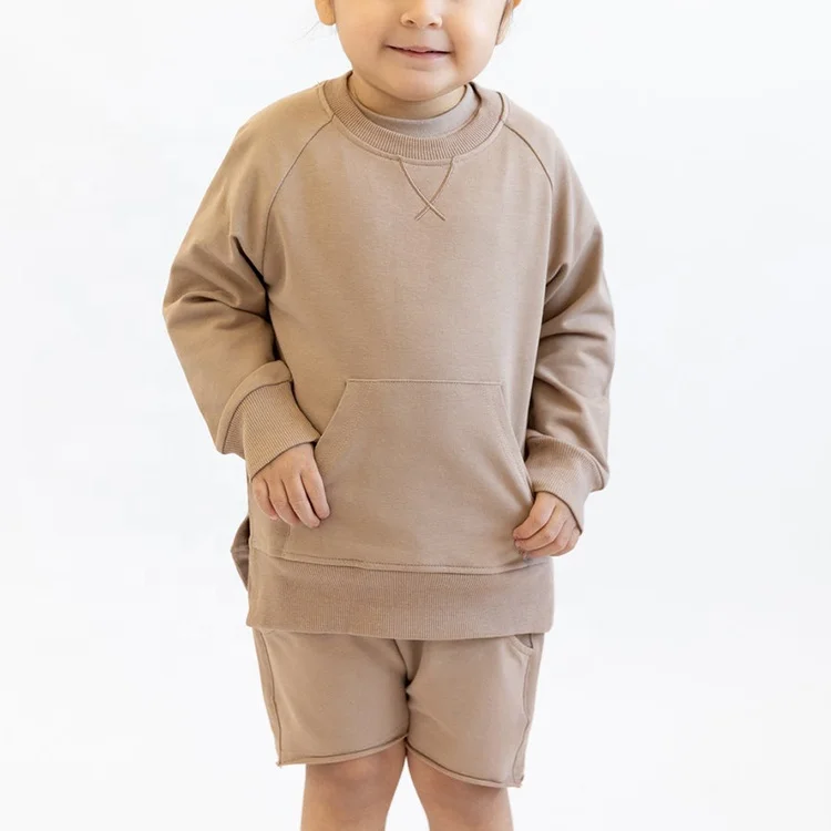 Custom Crew Neck Unisex Sweatsuit Sets For Kids 100% Cotton French Terry Fashion kids clothing hoodies sets
