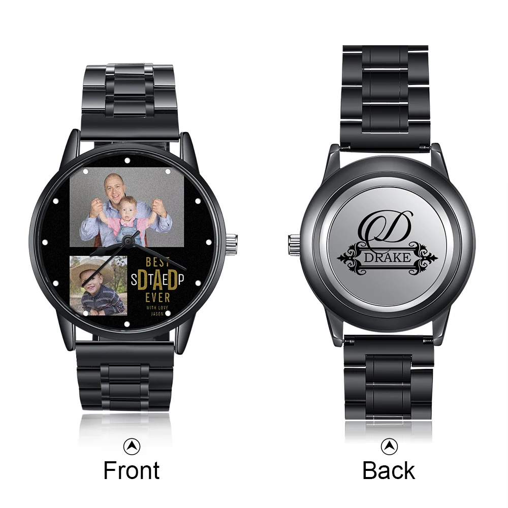 Часы мужские черные с фото на заказ, ширина браслета 21 мм