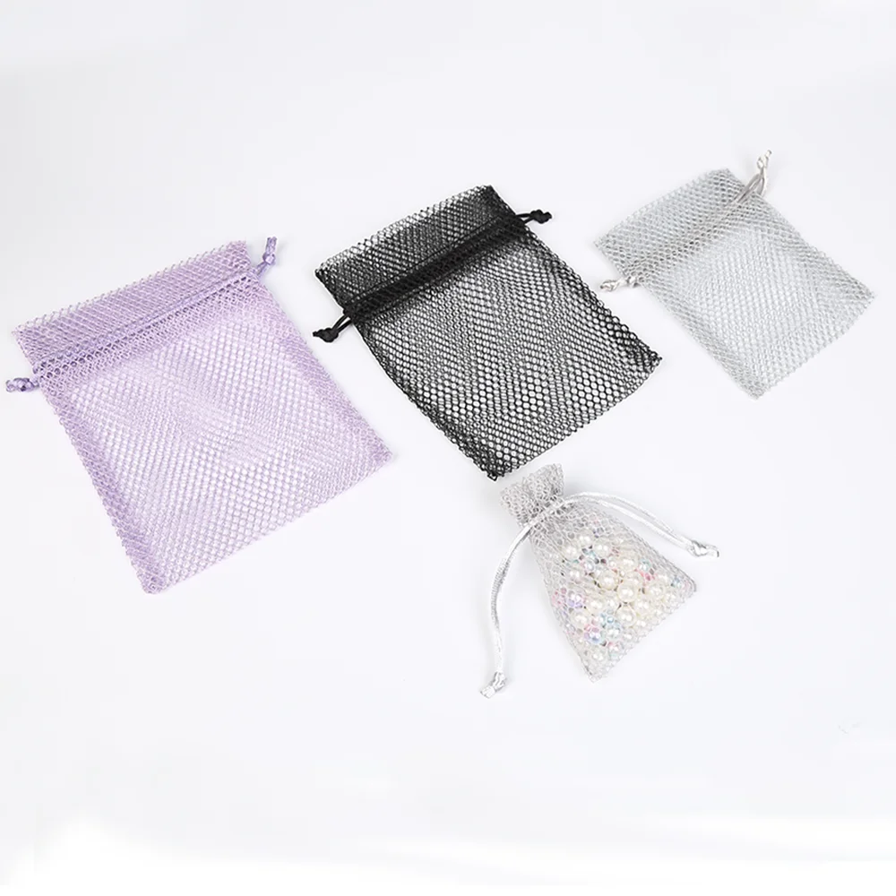 Latest Trending Products Reusable Soap Cosmetic Package Purple Drawstring Polyester Mesh Pouch Bag