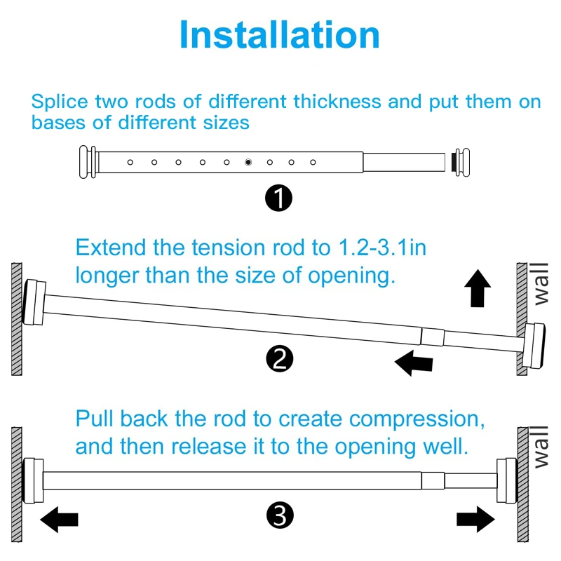 Amazon Hot Telescopic No Drill Anti-rust Resistance Stainless Steel Curtain Rods Multi-purpose Adjustable Shower Curtain Rods