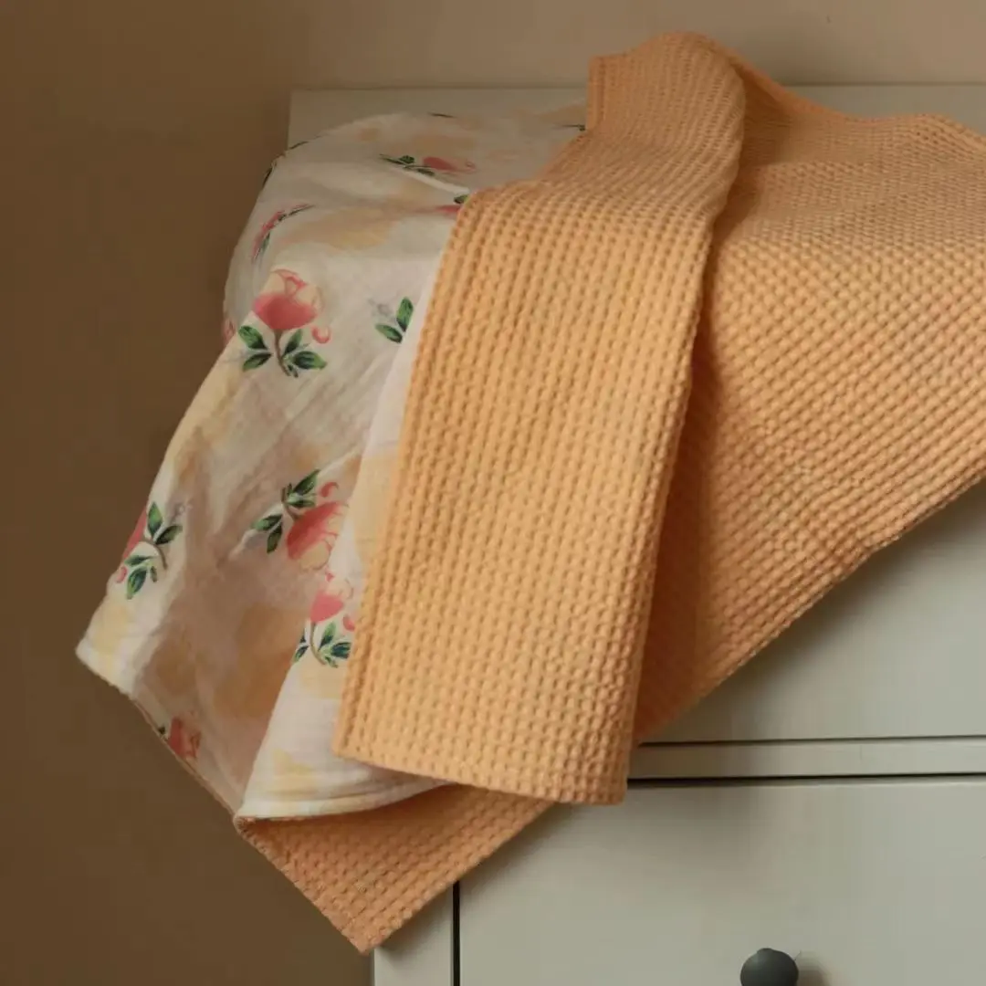 Newborn Waffle Throw Receiving Blanket 100 Cotton Soft Stroller Sleep Cover Cartoon Beanie Infant Bedding Baby White Bedding Set