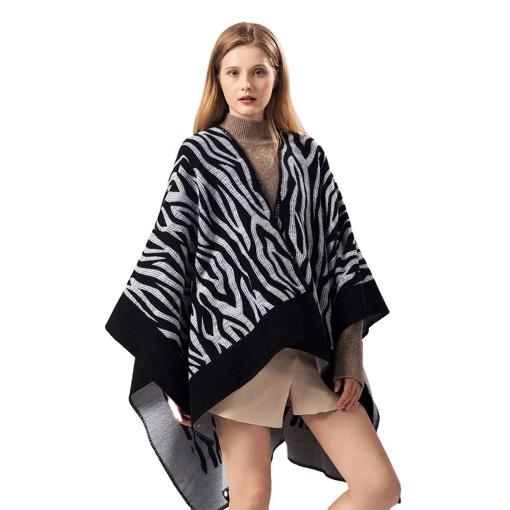 Лучшие продажи Реверсивный открытой передней пламени из жаккардовой ткани, пончо, плащ с капюшоном, пальто с шалей кашемира длинный кардиган, теплая