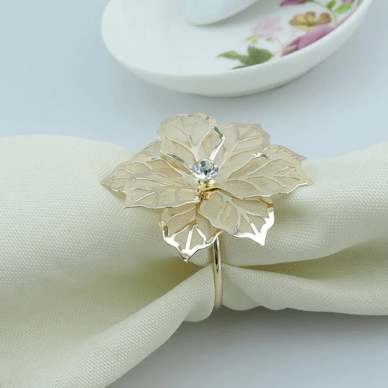 LJQ001, оптовая продажа, кольцо для салфеток из розового золота с цветком для свадебной вечеринки, Дня Святого Валентина, украшение для стола
