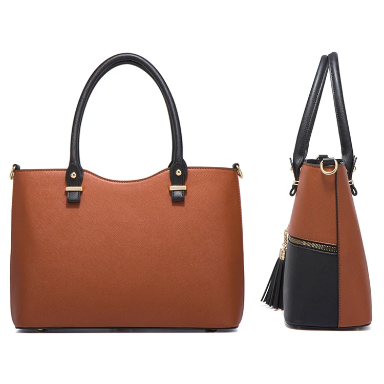 contrast color American style fashion ladies purses and handbags sets 4 pieces OEM PU leather tassel women hand bags