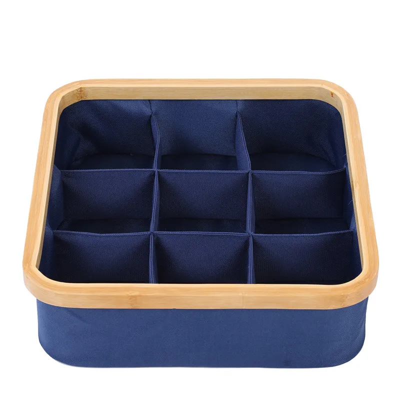 9 Cubes Bamboo Fabric Underwear Storage Box Multifunctional Compact Desktop Cabinet for Bra Sock Lingeries