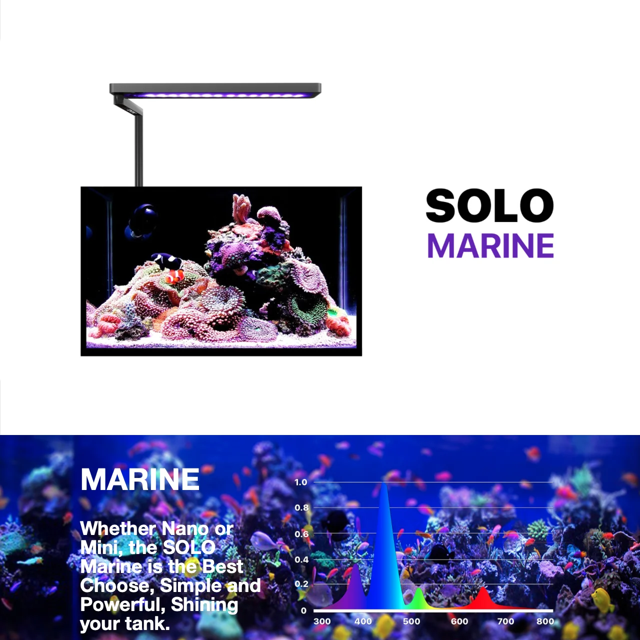 MicMol Saltwater Marine Spectrum Reef Light Solo 20 Watt for Mini Reef Coral Tank
