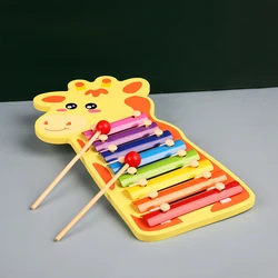 Baby Educational Rainbow Musical Instrument Hand Knock Piano Toy Kids Cartoon Animal Wood 8 Tones Xylophone Toys