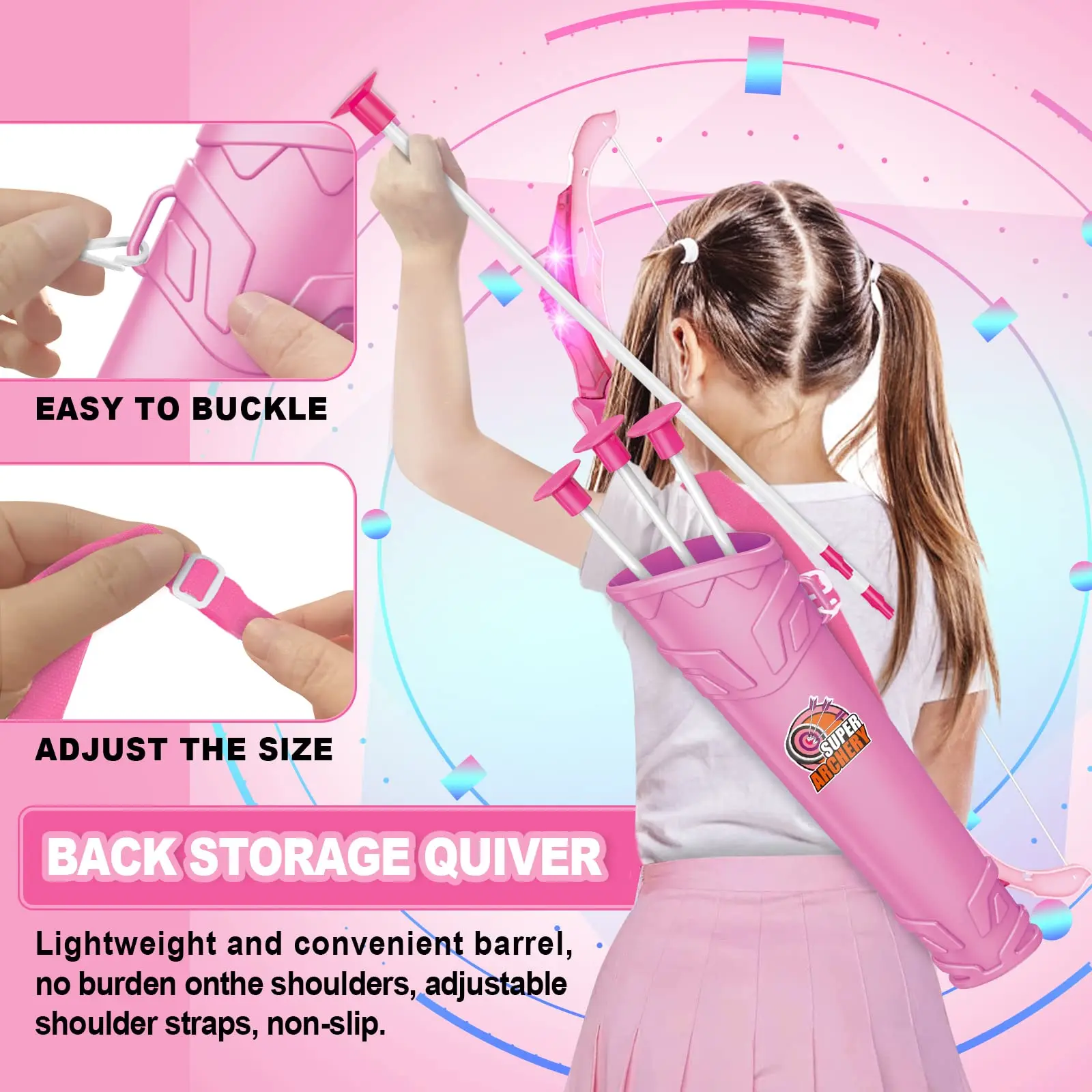 Archery Set Bow and Arrow Toys with LED Flash Lights for Kids Girls Indoor Outdoor Activity with 10 Suction Cup Quiver & Target