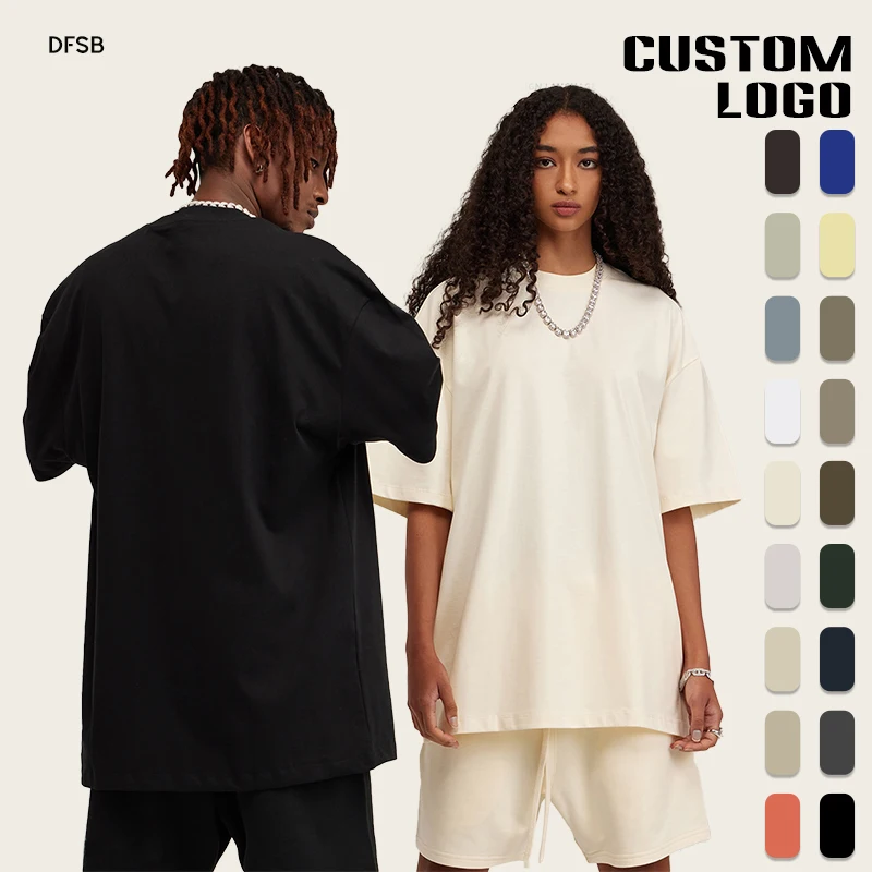 305G Heavy Cotton Color Off Shoulder Solid Color Short Sleeve Oversize Women Men T-Shirt Shorts set