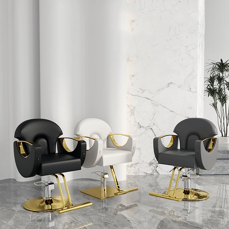 China Modern Hair Salon Furniture Beauty Makeup Styling Hairdressing Barber Chair Luxury Black and Gold Salon Chairs
