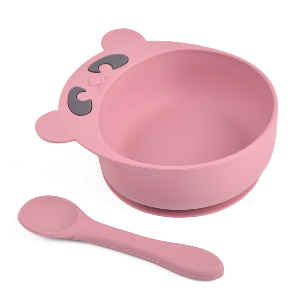 Newsun Baby Feeding Set BPA-Free Silicone Bear Shape Plate Bowl PC Material with Suction Feature for Safe Baby Led Weaning Food