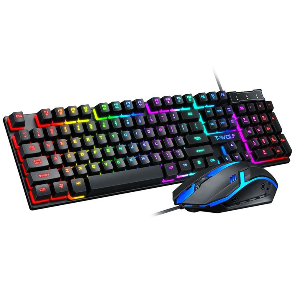 
Game Dedicated TF200 Wired Ergonomic Multimedia Gaming Keyboard Mouse Combination 104 keys Light-emitting Rainbow LED Light 