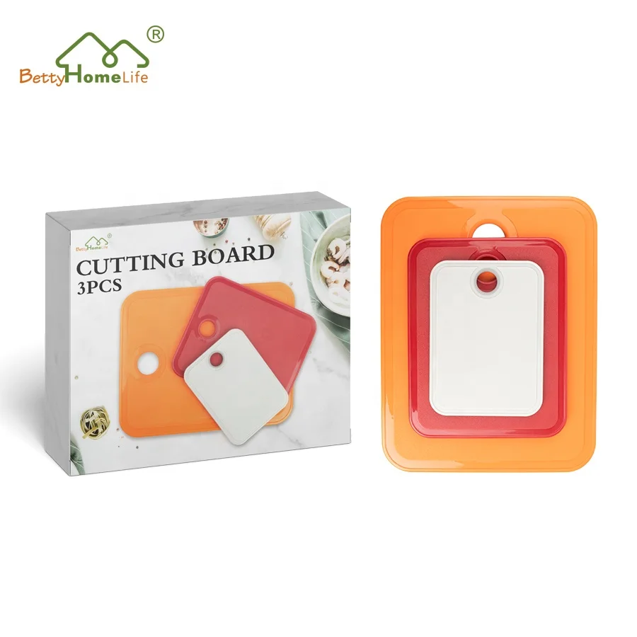Non Slip Flexible Set of 3 Plastic Cutting Board Mats Colorful Chopping Boards for Meat Fruit Vegetable