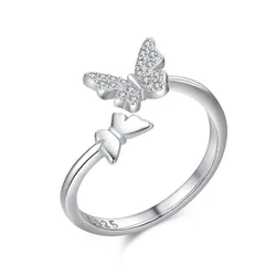 S925 silver three-dimensional double butterfly ring female European and American fashion open index finger ring ins net red cool