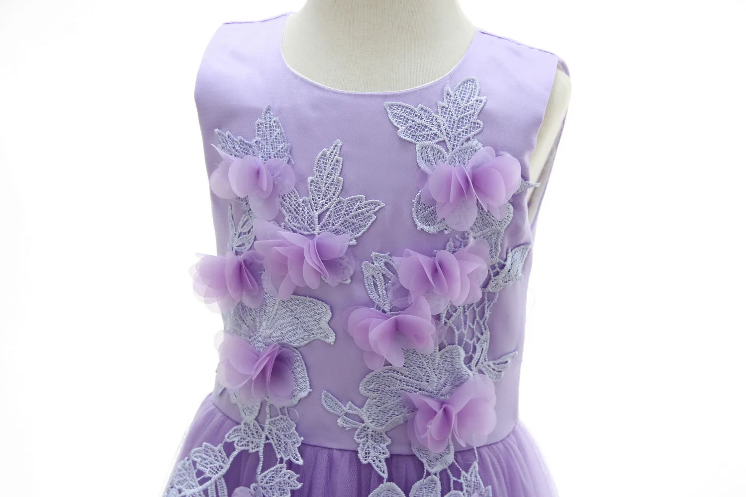 Purple Sleeveless Embroidery Lace Applique Flower Girl Dresses for Wedding