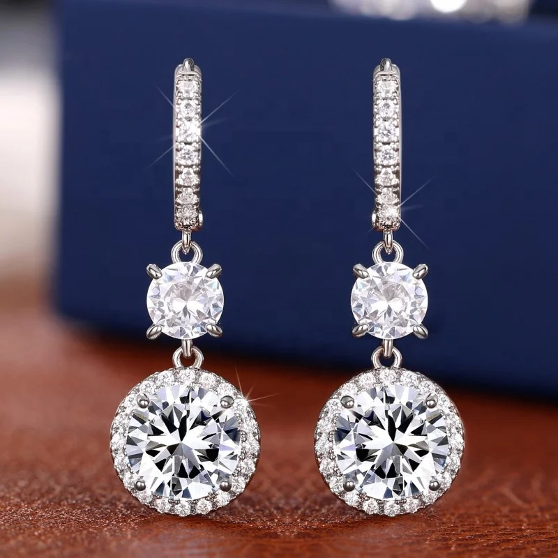 Bridal Wedding Jewelry Earrings with Bright Zircon Pendant Graceful Silver Color Accessories for Engagement